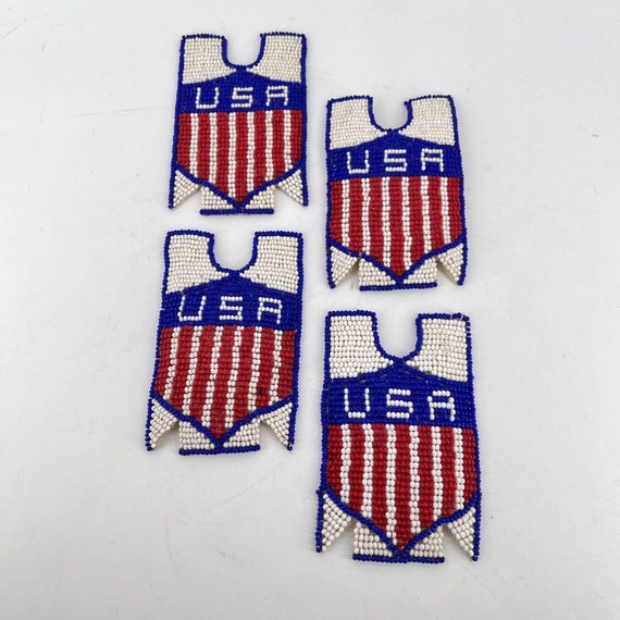 Vintage USA Patches Hand Woven Seed Bead Native A… - image 2