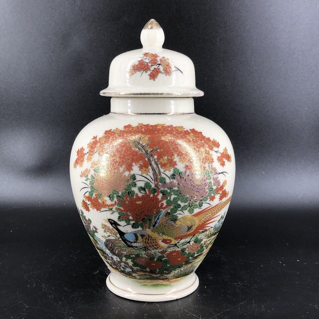 Vintage Asahi Hand Painted Ginger Jar Canister Container Gold Gilt
