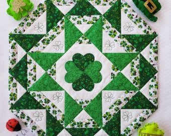 St Patricks Day Shamrock Table Topper Quilt Pattern, PDF Download, Candy Hearts Table Topper Pattern