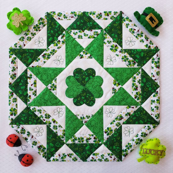 St Patricks Day Shamrock Table Topper Quilt Pattern, PDF Download, Candy Hearts Table Topper Pattern
