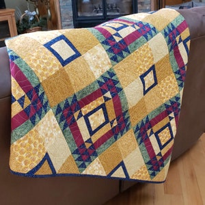 Zwei Block, Scrappy Modern Twin Size Quilt Muster, PDF Muster, Treasure Chest Quilt Muster