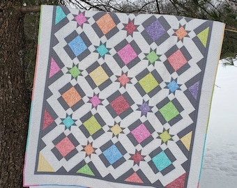 Modern Ice Stars Twin Size Quilt Pattern, PDF Digital Download