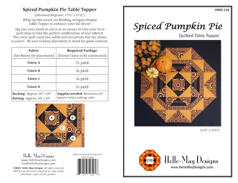 Octagon Table Topper Quilt Pattern: Spiced Pumpkin Pie Design (PDF ...
