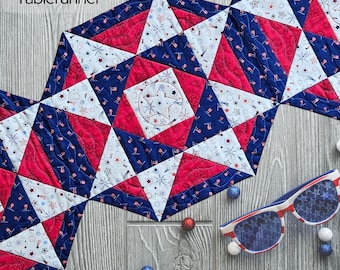 Patriotic, Quilted Table Runner, Digital Download PDF Pattern, Patriot Stars