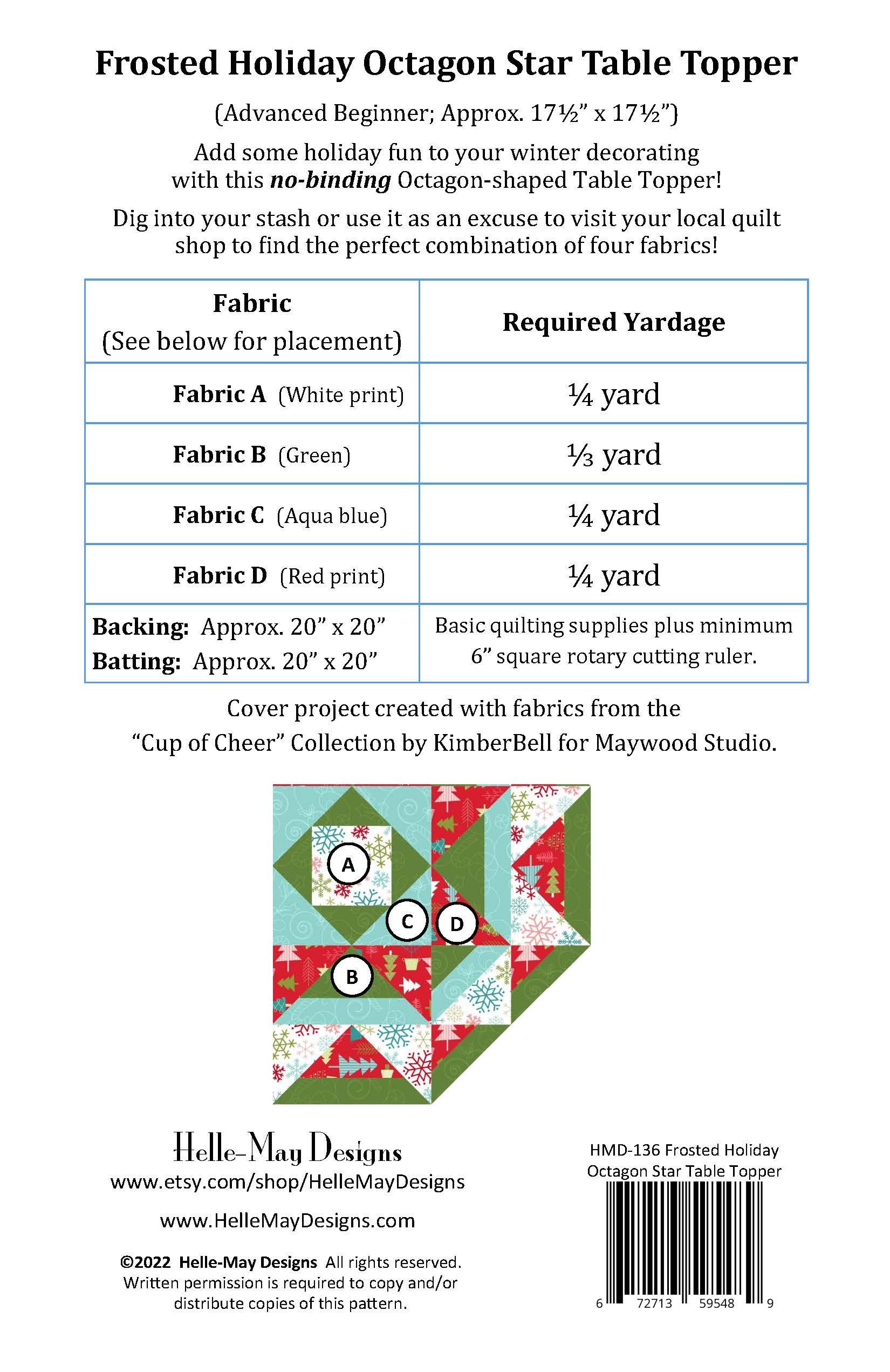 Holiday Quilted Octagon Table Topper Digital Download PDF Etsy