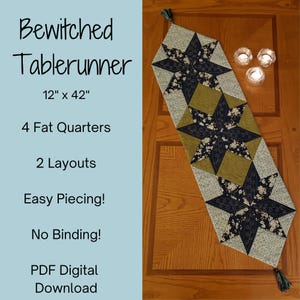 Runner da tavolo a forma di stella, Fat Quarter Friendly, modello PDF per download digitale, runner da tavolo stregato