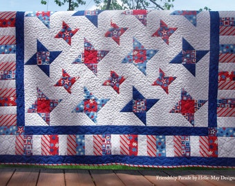 Patriotic Friendship Star Quilt Pattern: Red White Blue Twin Size (PDF Digital Download)