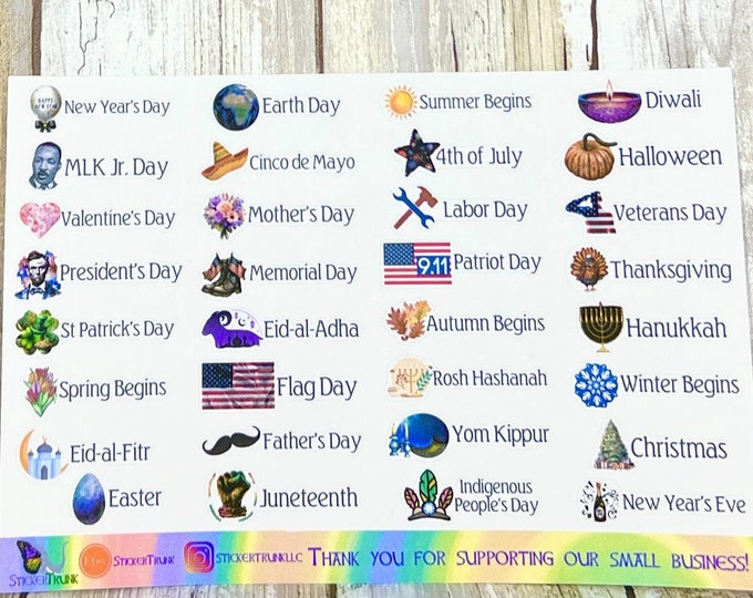 Featured listing image: Federal & School Holiday Planner Stickers, Sheet 1