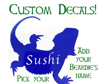 Custom Pet Bearded Dragon Name Decal, Car/Tank Sticker