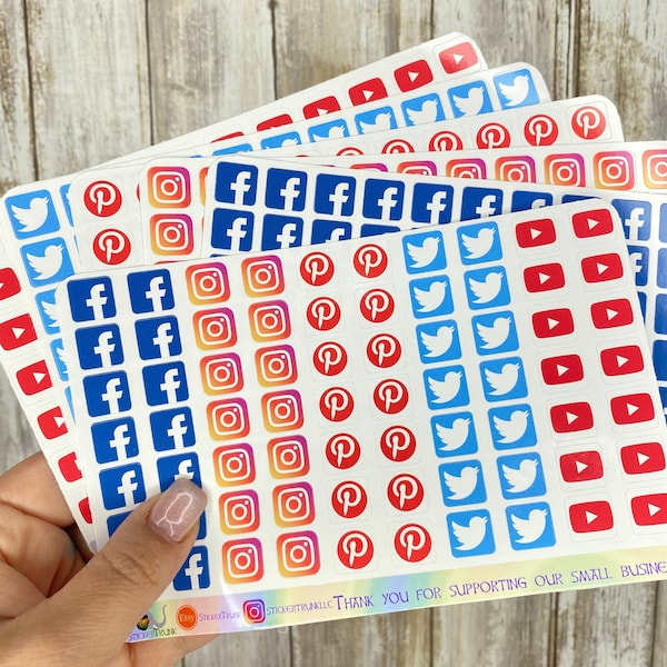 Social Media Planner Stickers, Social Media Reminder, Facebook Sticker, Instagram Sticker, Pinterest Sticker, Twitter Sticker, YouTube