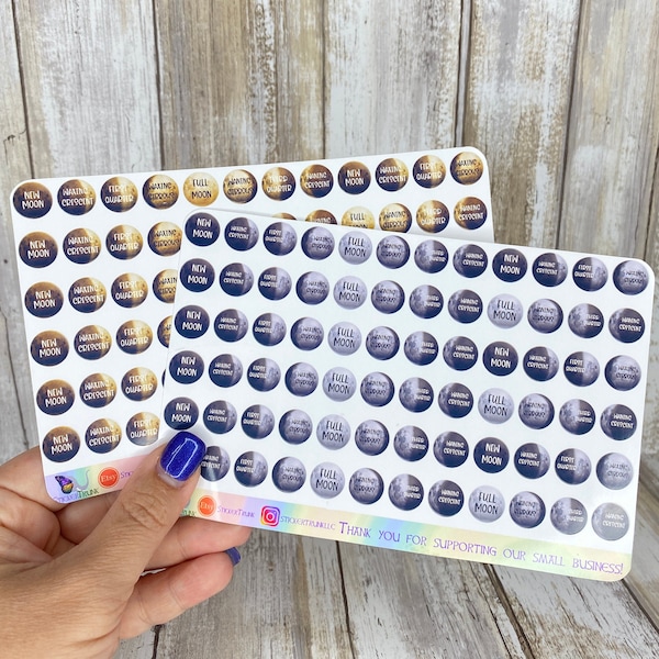 8-Phase Moon Phases Planner Stickers, Gibbous Moon Phases, Gold Moon Stickers, Moon Stickers, Moon Planner Stickers