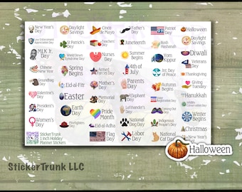 1" Federal, School and Extra Holiday Planner Stickers, Juneteenth, Eid-al-Fitr, Indigenous People's Day, Yom Kippur