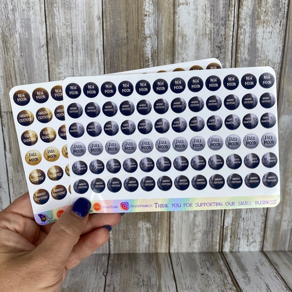 6-Phase Moon Phases Planner Stickers, 1/2 Inch Moon Phases Stickers, Glossy Moon, Glossy Moon Phases, Moon Stickers, Moon Planner Stickers