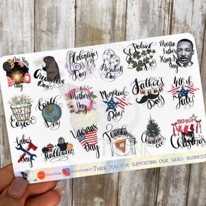 Holiday Planner Stickers SHEET 1, Holiday Stickers, Erin Condren, Happy Planner, Holiday Art, MLK Jr Day, Earth Day, Valentines Day