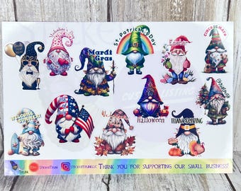 Gnome Holiday Planner Stickers, Christmas, Valentine's Day