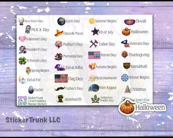 1.5" Federal & School Holiday Planner Stickers, Juneteenth, Eid-al-Fitr, Indigenous People's Day, Yom Kippur