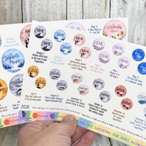 Full Moon Planner Stickers, Updated 2025-2026, Moon Planner, Indigenous Moon Names, Worm Moon, Blue Moon, Pink Moon, Erin Condren