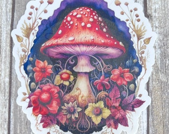 Mushroom & Flowers Sticker, Mushroom Sticker, Flowers, Mushrooms, Shrooms, Nature, Witchy, Forest Stickers