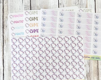 Baseball Planner Stickers: Game, Practice, Write-On Sheets