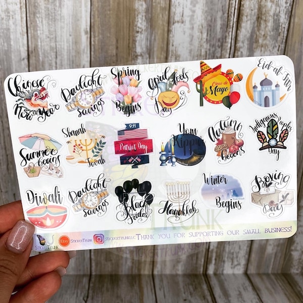 Holiday Planner Stickers SHEET 2, Holiday Stickers, Erin Condren, Happy Planner, Diwali, Eid-al-Fitr, Yom Kippur, Indigenous People