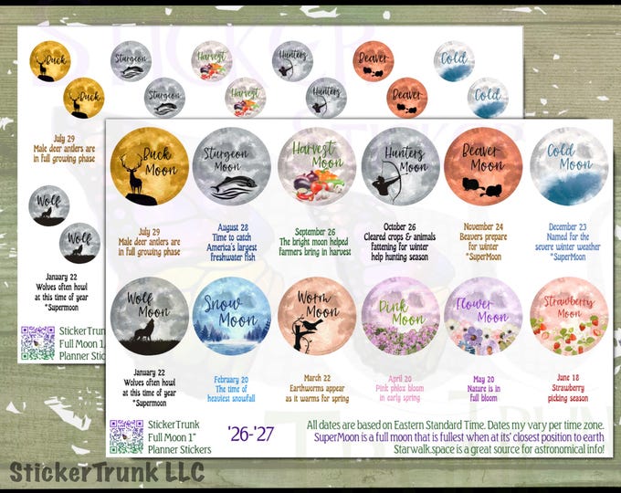 Featured listing image: Full Moon Planner Stickers 2026-27