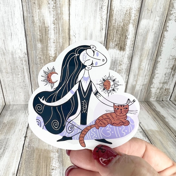 Yoga Meditation Sticker, Yoga Sticker, Meditation Sticker, Yoga Pose Sticker, Yoga & Cat Sticker