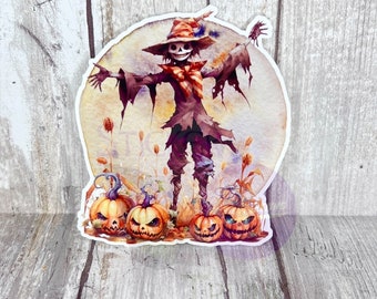 Creepy Scarecrow Halloween Sticker, Jack-o-lantern, Full Moon
