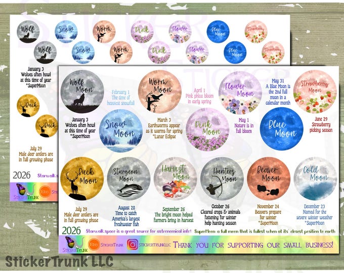 Featured listing image: Full Moon Planner Stickers 2026