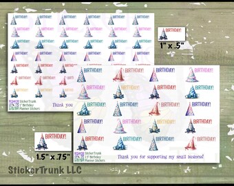 Birthday Planner Stickers, Birthday Hat, Write-on, Reminder
