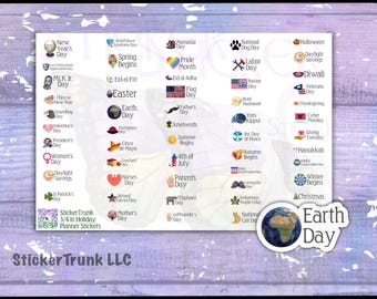 3/4" Federal, School and Extra Holiday Planner Stickers, Juneteenth, Eid-al-Fitr, Indigenous People's Day, Yom Kippur