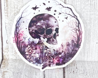 Skull & Flowers Sticker, Skull Sticker, Skull Nature, Laptop Stickers, Halloween Stickers
