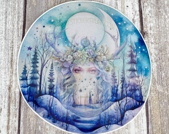 Goddess and Moon Sticker, Winter, Nature