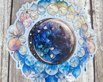 Moon and Crystal Sticker, Witchy Stickers, Space, Galaxy