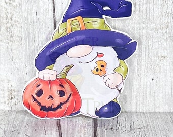 Halloween Gnome Sticker, Pumpkin, Weatherproof Glossy