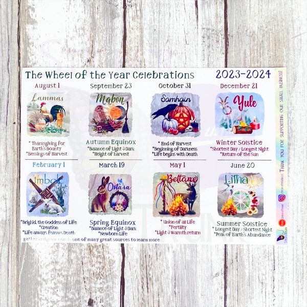 Wheel of the Year Celebrations Planner Stickers 2024, Wheel of the Year Sabbats, Celtic Fire Festivals, Pagan Celebrations, Solstice