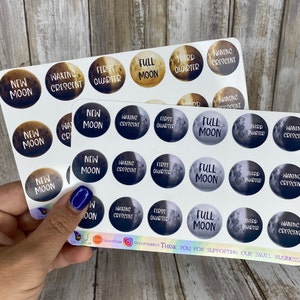 6-Phase Moon Phases Planner Stickers, 1 Inch Moon Phases Stickers, Glossy Moon, Glossy Moon Phases, Moon Stickers, Moon Planner Stickers