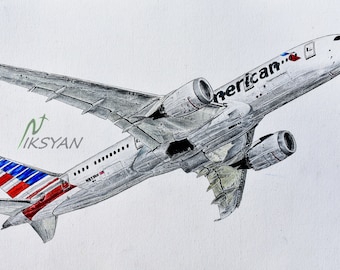 Boeing 787-8 (dreamliner) American Airlines Stampa D'arte Fine A4