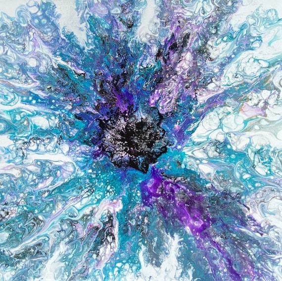 Original Acrylic Pour Painting Fluid Art Flower Flowering Etsy