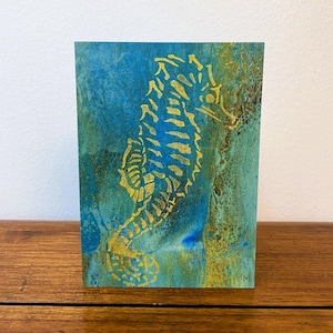 Carte d'art fantastique hippocampe, carte d'art fluide, carte toutes occasions, carte de voeux, carte recto-verso