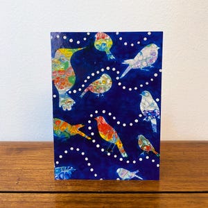 Carte d'art oiseaux fantaisistes, carte d'art fluide, carte toutes occasions, carte de voeux, carte recto-verso