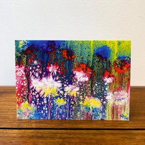 Carte fantaisie florale, carte d'art fluide, carte toutes occasions, carte de voeux, carte recto-verso