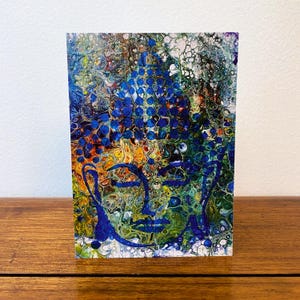 Carte d'art Bouddha bleu, carte d'art fluide, carte toutes occasions, carte de voeux, carte recto-verso