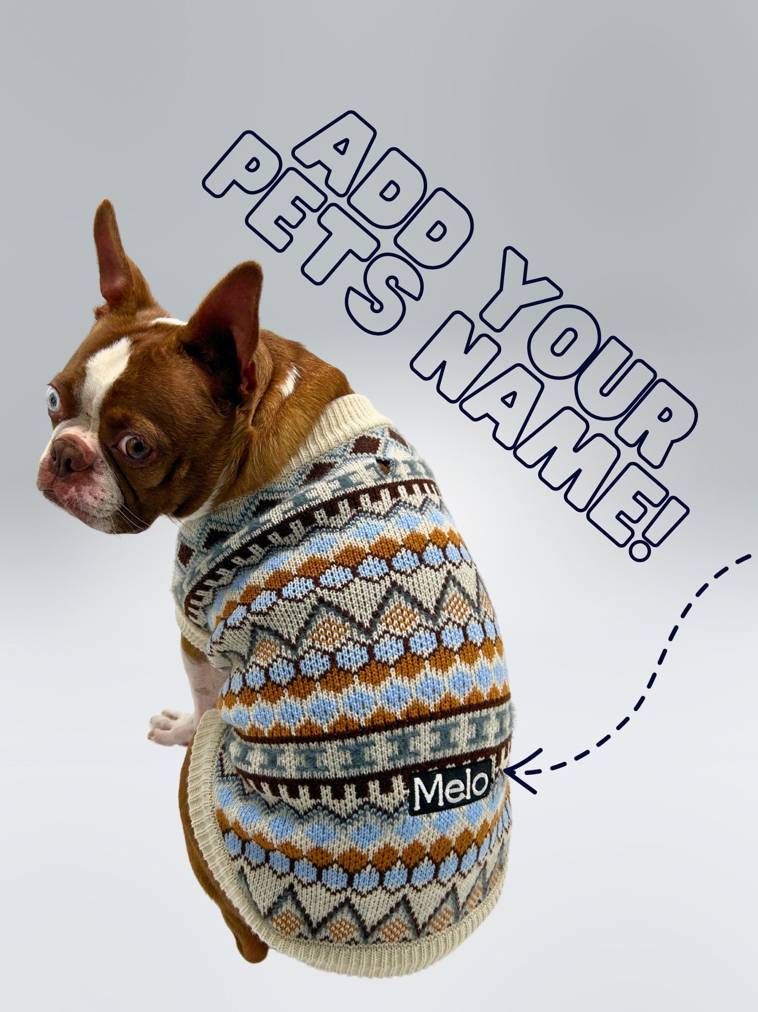 Personalizated Artisanal Boho Knitted Dog Sweater. Cozy Fall or