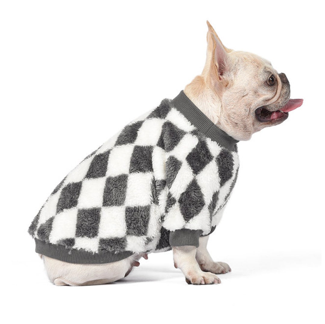 Dog Knit Sweater Checkpatterned With Mini Sleeves. Cozy Comfort Your