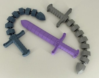 Whip sword movable sword hinge one time print --- 3D Printer Files model STL 3MF