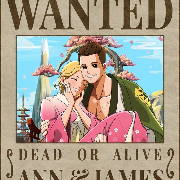 Custom Wanted Poster, Custom Anime portrait, Anime Style Portrait, customized Valentine gift, Bounty poster, Anime gifts, Personal gift, OP