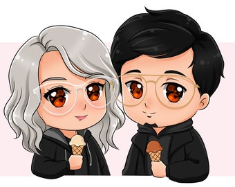 Cute Couple Portrait, Chibi Commission, Chibi Style Portrait, Custom Chibi Commission, Anime commission, Custom Avatar, Family Portrait