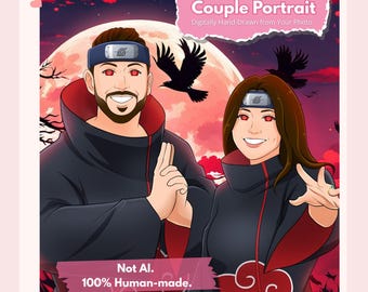 Custom Anime Couple Portrait, Personalized Art Gift (Digital Drawing)