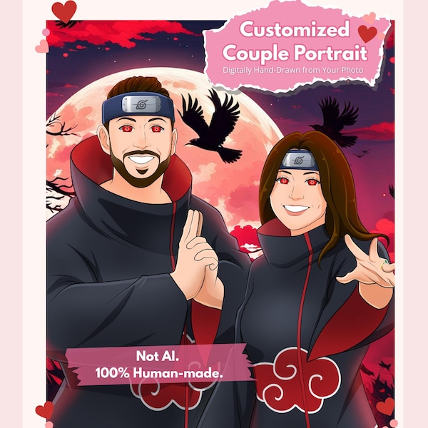 Individuell angefertigtes Anime Paar Portrait, personalisiertes Kunst Geschenk (Digitale Zeichnung)