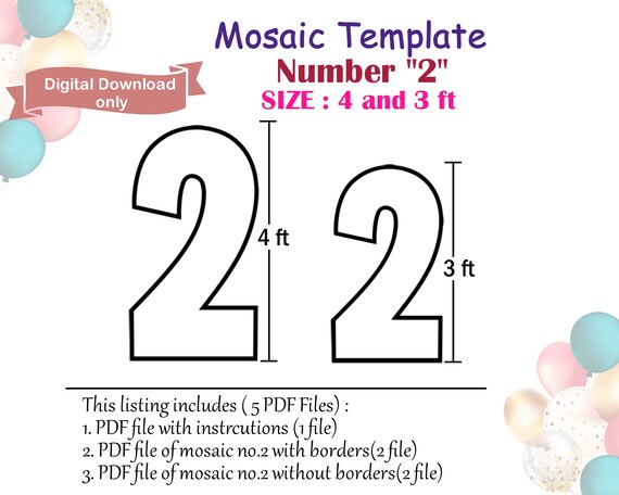 Mosaic Number 2 Mosaic Template No. 2 Balloon Mosaic - Etsy